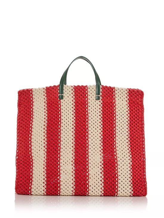 Clare V Handbags - Clare V. Striped Red and Cream Woven Tote Bag with Green Handles